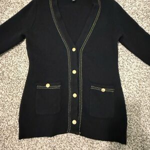 Ann Taylor Black Cardigan with Gold Accents